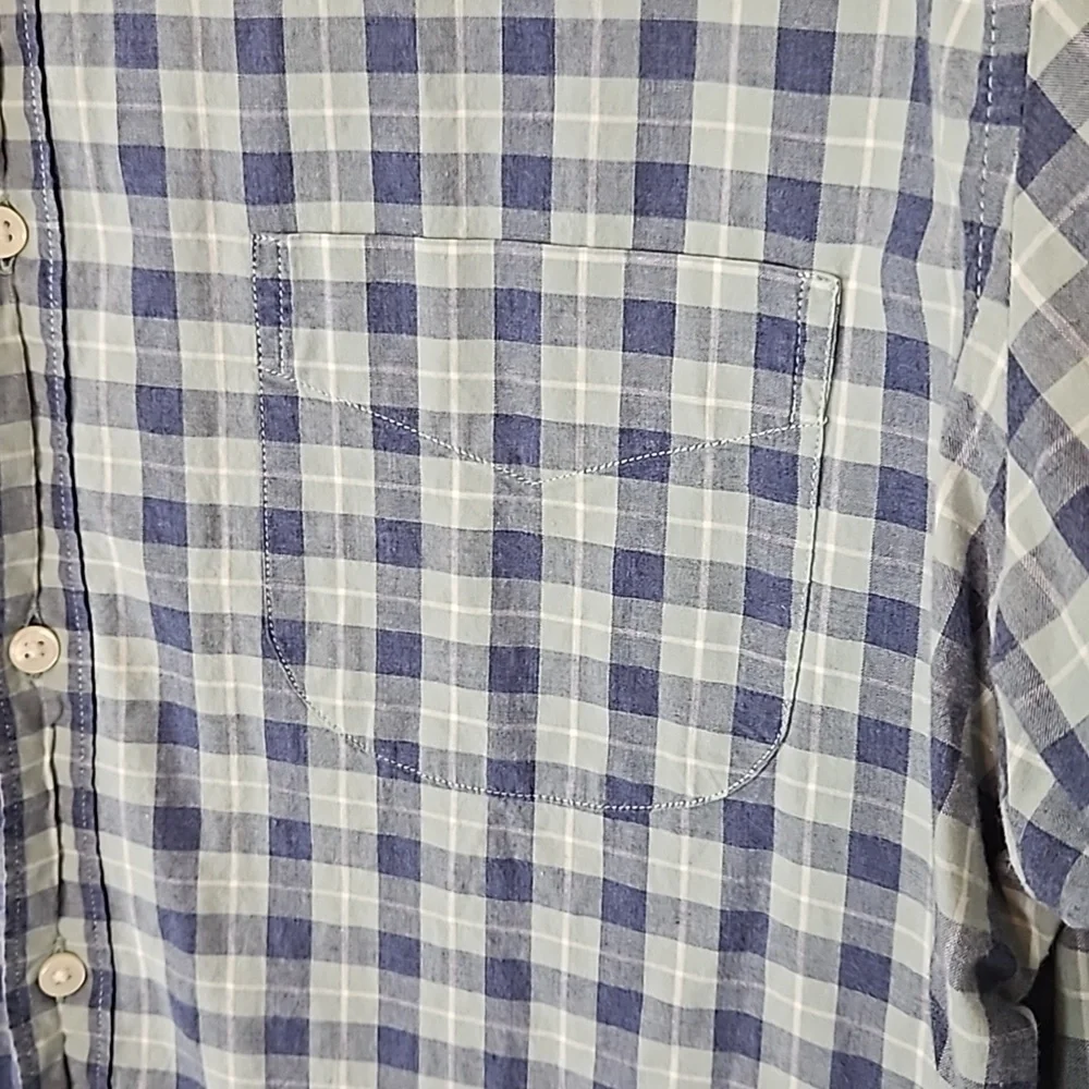 J Crew Blue White Plaid Dress Shirt Slim Fit Extra Large